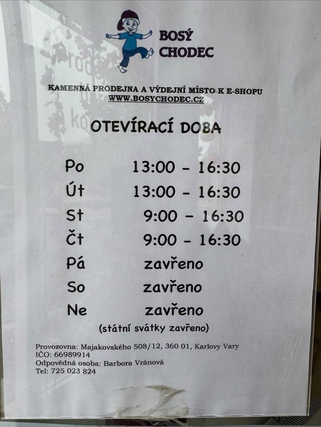 Nová otevírací doba prodejny Bosý chodec❗️😊